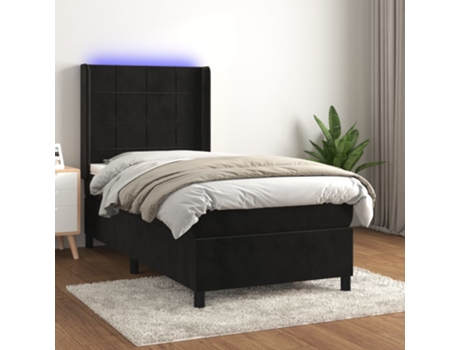 MAISON EXCLUSIVE Cama con somier y colchón LED 90 x 190 cm Terciopelo negro
