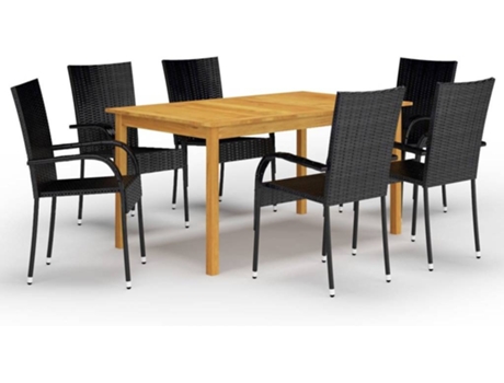 Conjunto 7 de comedor para jardín de VIDAXL negro