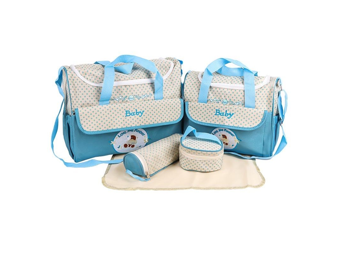 Juego de 5 bolsas para pañales con cambiador, bolsa para biberones y bolsa para comida (azul claro) Eifson