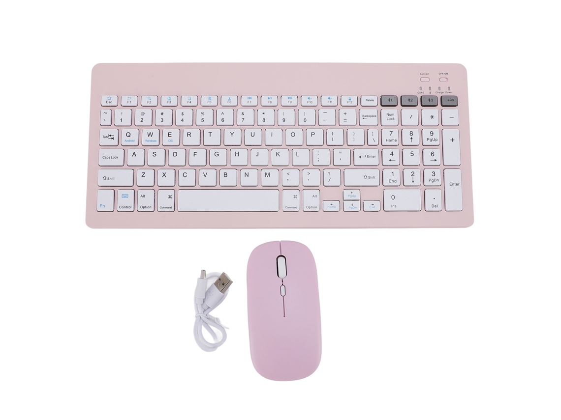 Conjunto De Teclado Y Ratón Inalámbricos Bluetooth, Recargables, Con Modos Duales, 4 Canales, Color Rosa.