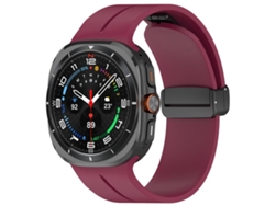 Bracelete Para Samsung Galaxy Watch Ultra-silicone Dobrável Com Fivela Preta E Ranhuras Planas (47mm) - Vinho Tinto