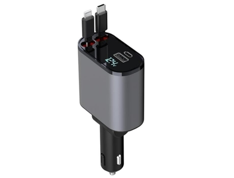 Cargador de coche retráctil, cargador rápido de teléfono para coche 4 en 1 de 60 W, cables retráctiles (2,6 pies) y adaptador de cargador de coche ...