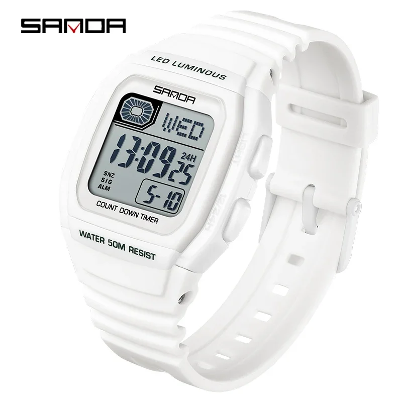 Reloj Electrónico Deportivo Para Estudiantes (blanco), Multifuncional, Con Forma De Cubo.