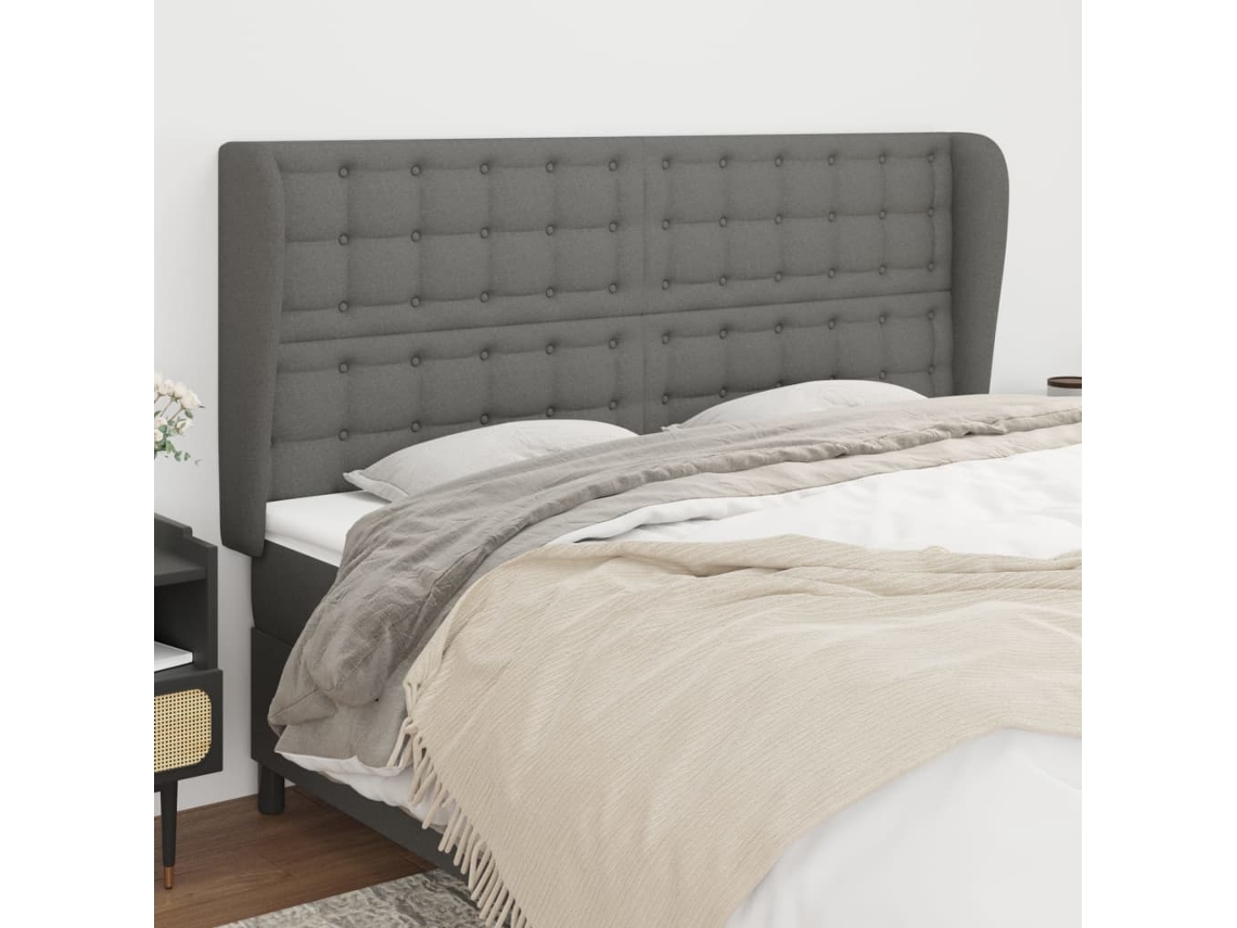 Cabecero Con Orejas De Tela Gris Oscuro 203x23x118/128 Cm