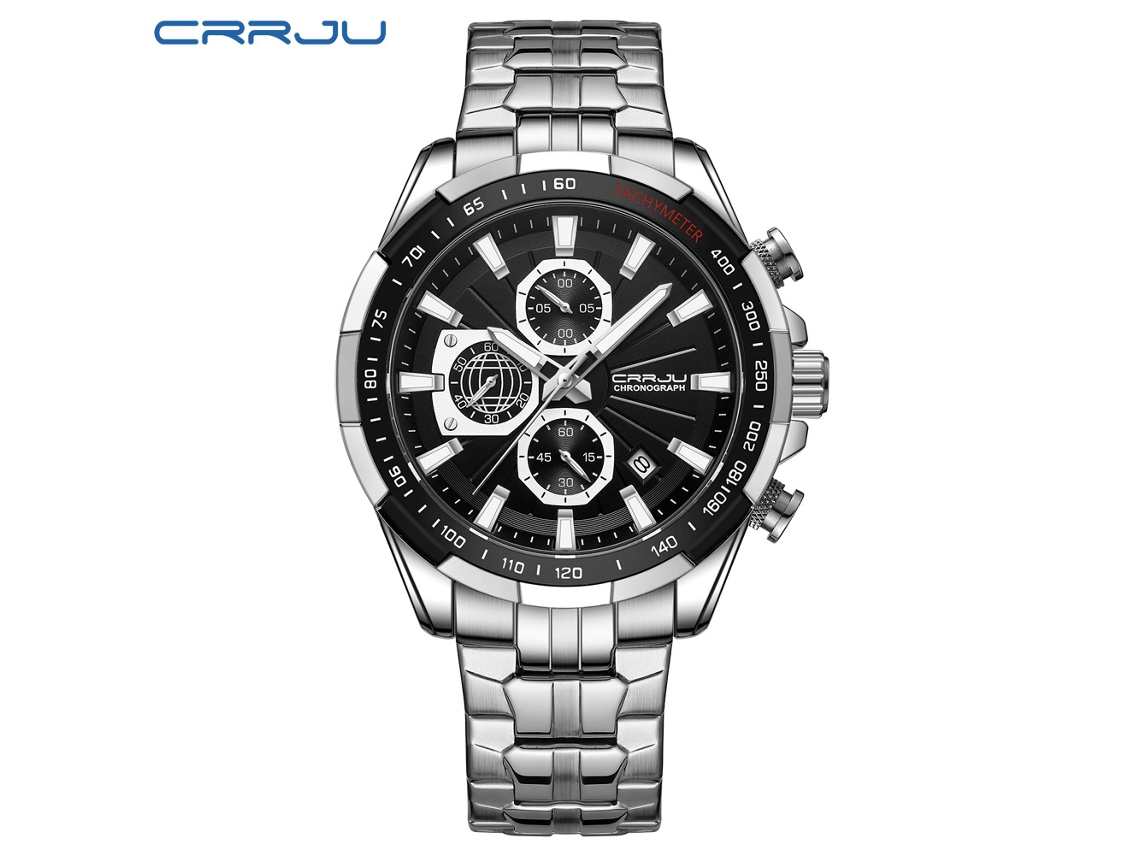 Reloj multifuncional impermeable para hombre con correa de acero inoxidable (negro), calendario redondo.