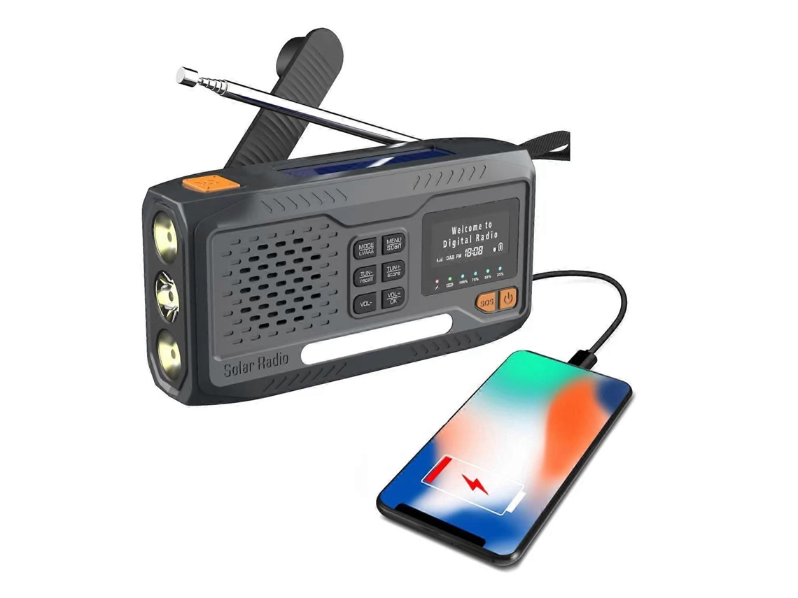 Radio de emergencia Luxora DAB/FM Bluetooth, radio portátil con receptor solar, dinamo de manivela, radio para exteriores con linterna LED/SOS.
