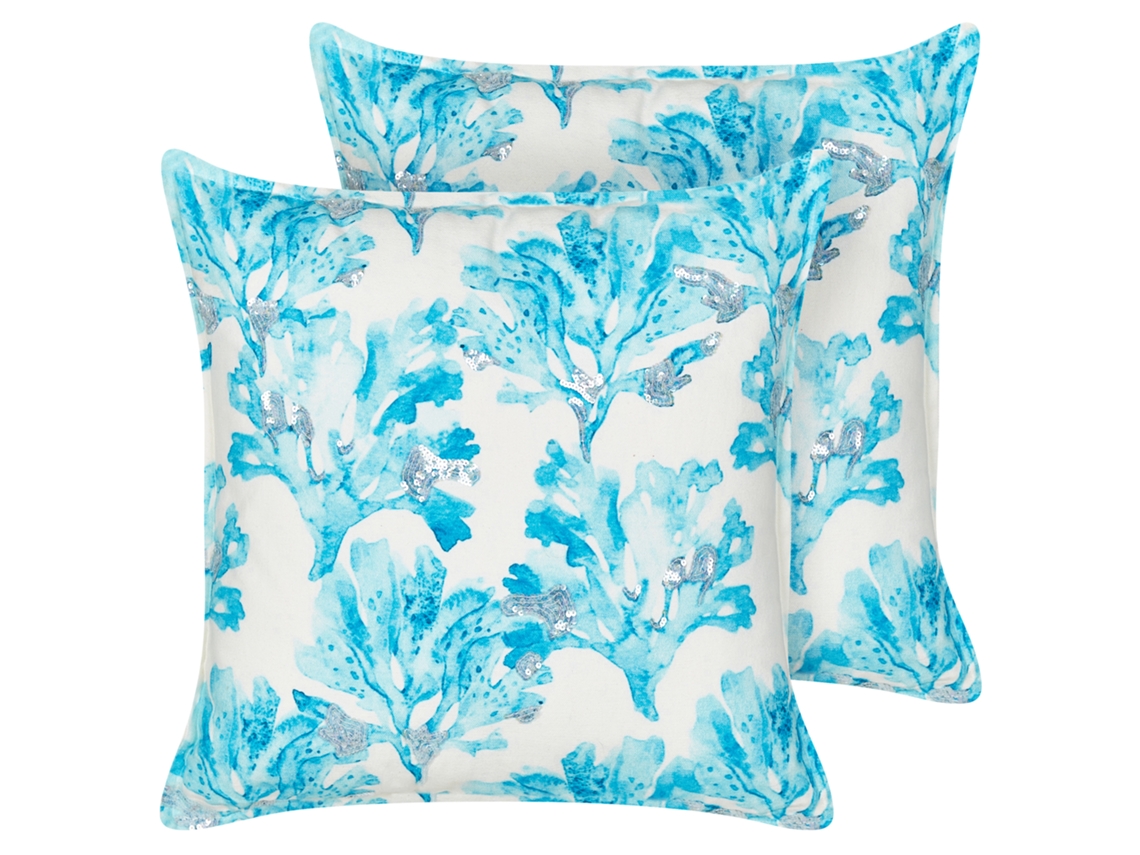 Juego de cojines decorativos estampados BELIANI Rockweed de Algodón Blanco 45x45x9