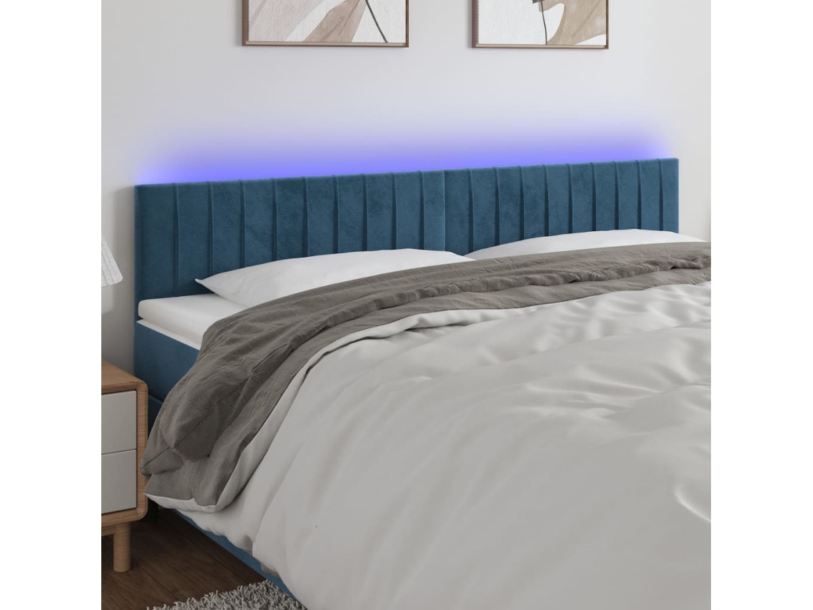 Cabecero Con Led De Terciopelo Azul Oscuro 180x5x78/88 Cm
