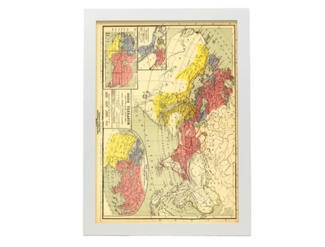 Póster NACNIC Geográficos en Estilo Vintage. Mapamundi de 1903. Ilustraciones de Antiguos Mapamundis en Tonos Sepia. Tamaño A4, con Marco Negro.