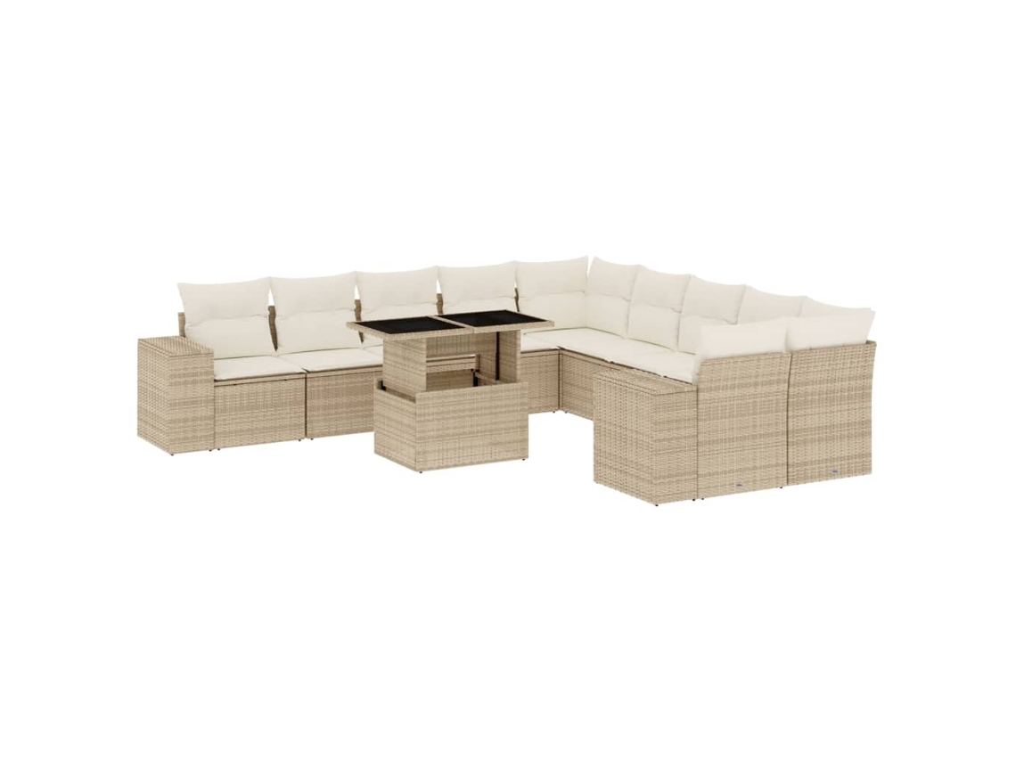 Conjunto 11 de sofás de jardín VIDAXL con cojines ratán sintético beige