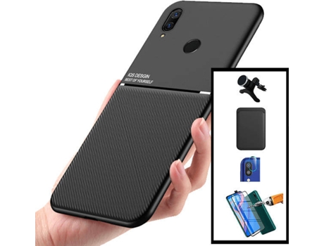 Kit Carcasa, Protector 5D y Soporte Magnético Reforzado Huawei P Smart Z PHONECARE Magnetic Lux, Magentic Wallet y Protector Trasera Negro