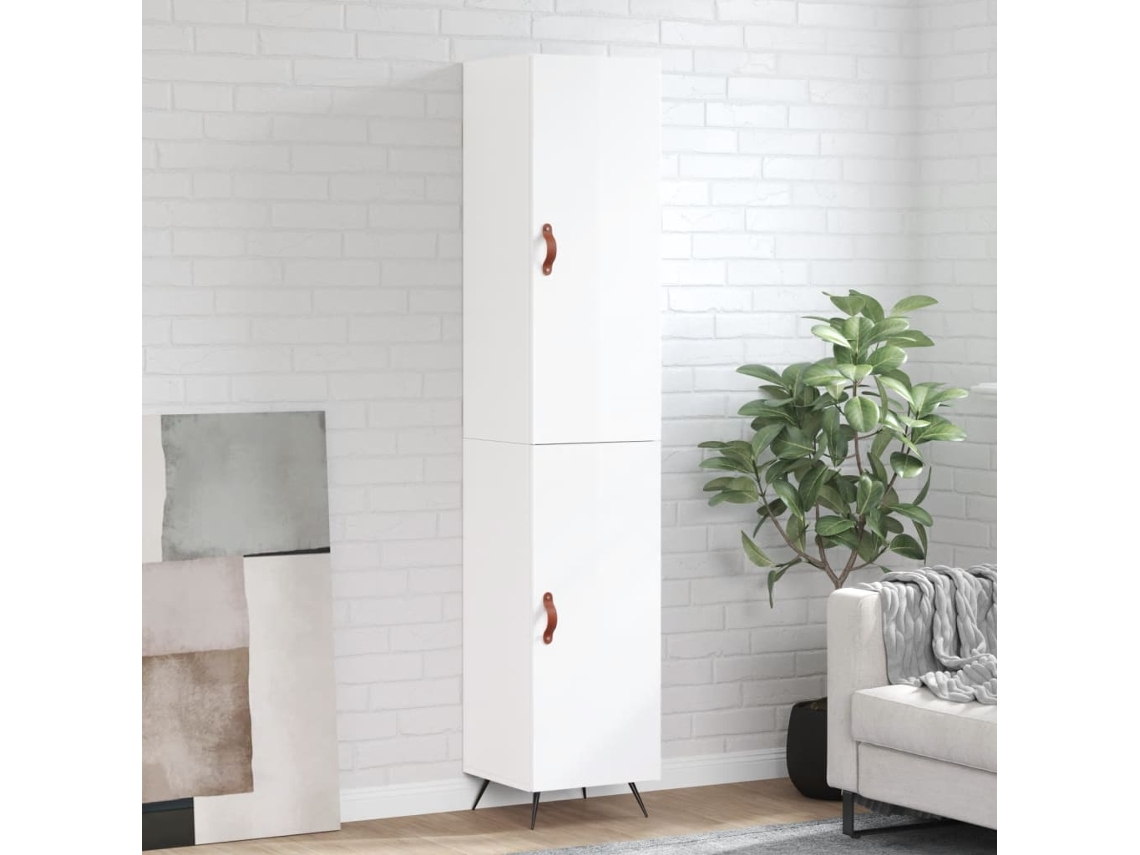 Aparador Alto Madera Contrachapada Blanco Brillo 34,5x34x180 Cm
