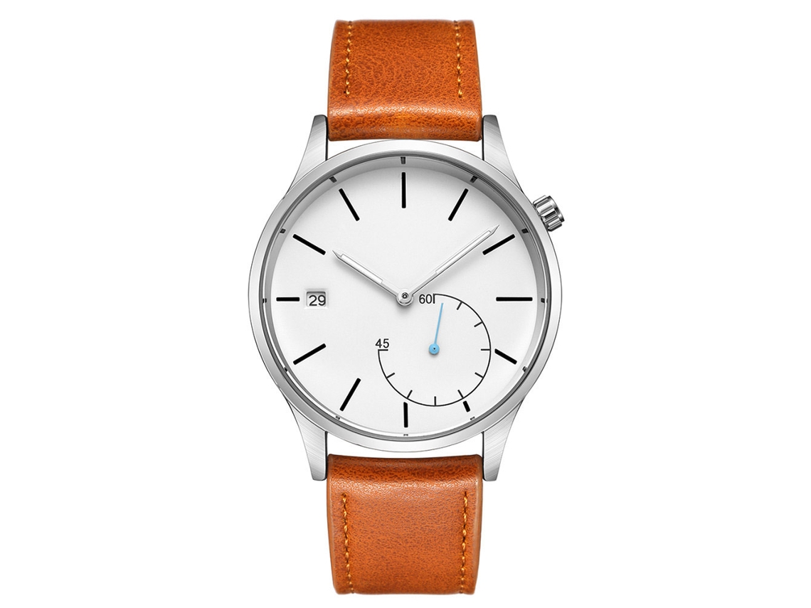 Reloj De Pulsera Redondo De Cuarzo Para Hombre Con Correa De Piel Sintética, Estilo Casual.