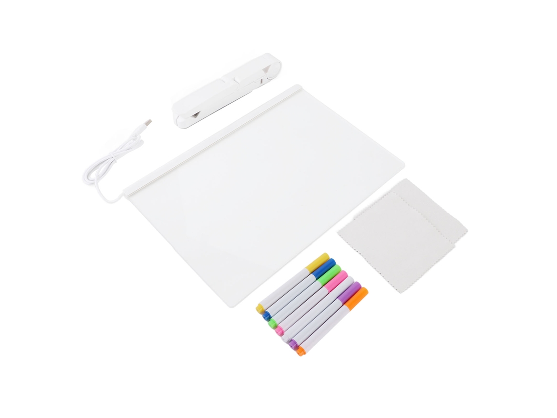 Pizarra Acrílica Led Iluminada Con 7 Rotuladores, Escritorio, Notas, Pizarra Blanca, Borrado En Seco, 30x20cm