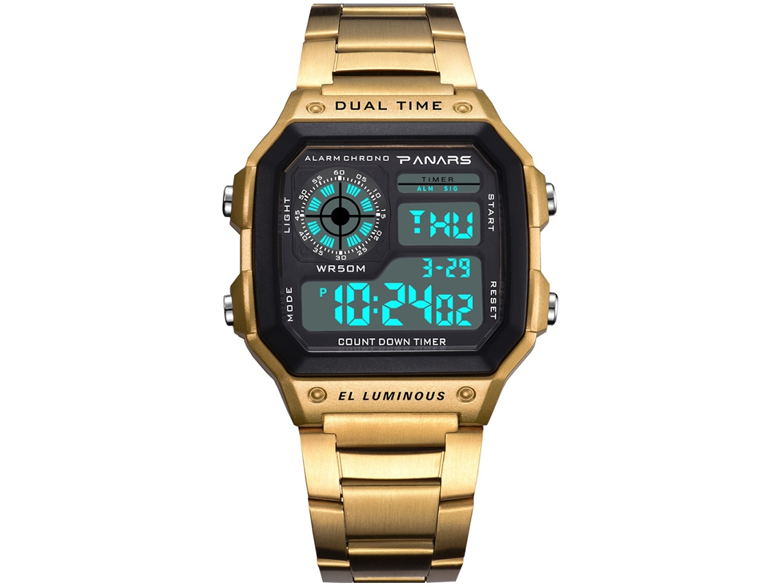 Reloj Multifuncional Luminoso Y Resistente Al Agua Para Hombre De Panars Con Brazalete De Acero Inoxidable Dorado.
