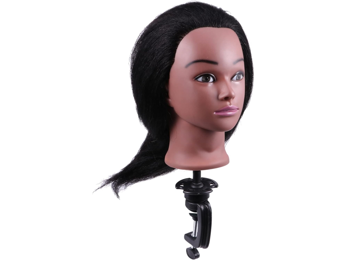 Tête De Mannequin D'entraînement Cabello Naturels 14 Pouces Negro Clair Soporte Pour Coiffure