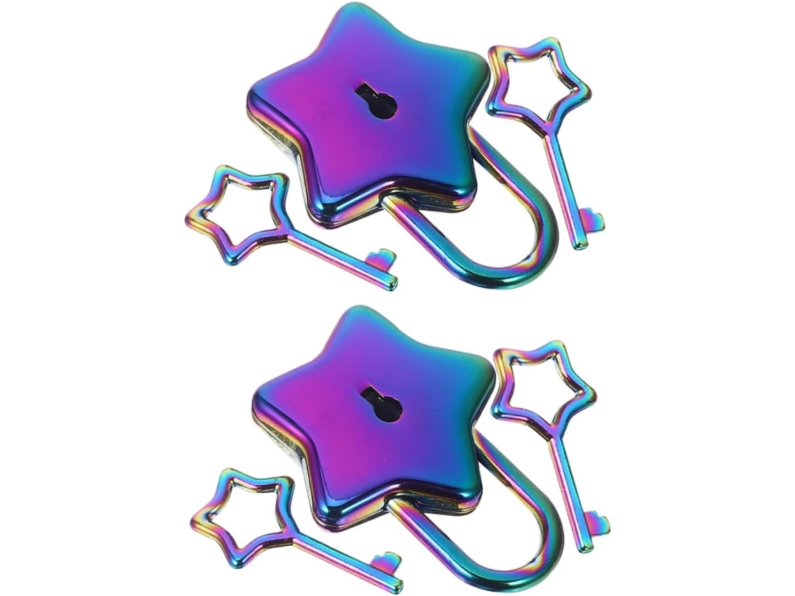 Conjunto De 2 Cadeados Decorativos Em Formato De Estrela Com Chaves Para Caixas De Joias.