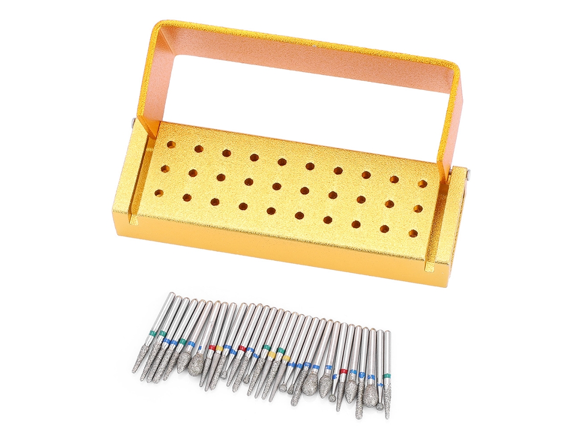 Soporte Para Manijas De Alta Velocidad Golden Dental Con 30 Brocas Diamantadas Para Odontología