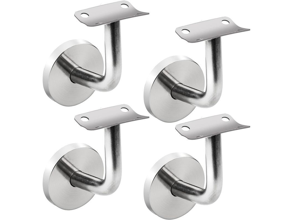 4 soportes de acero inoxidable 201 para barandillas de escaleras, 60x60 mm, color plata.