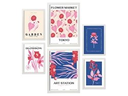 NACNIC Set de 6 Posters Florales Mercado de Flores Láminas de Naturaleza y Botánica Para Tamaños A3 & A4 Marcos Blancos
