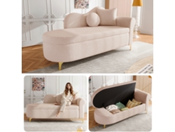 Chaise Longue Con Almacenamiento, 134 Cm, Cojines De Felpa