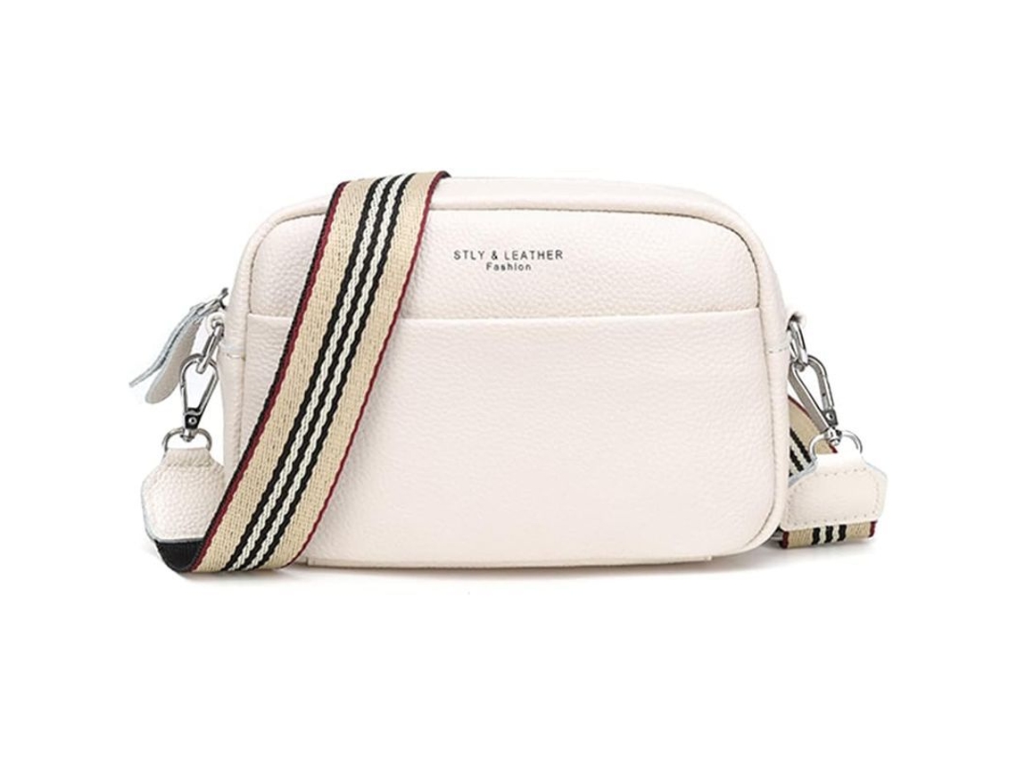 Bolso Bandolera Pequeño De Piel Auténtica Para Mujer, Blanco.