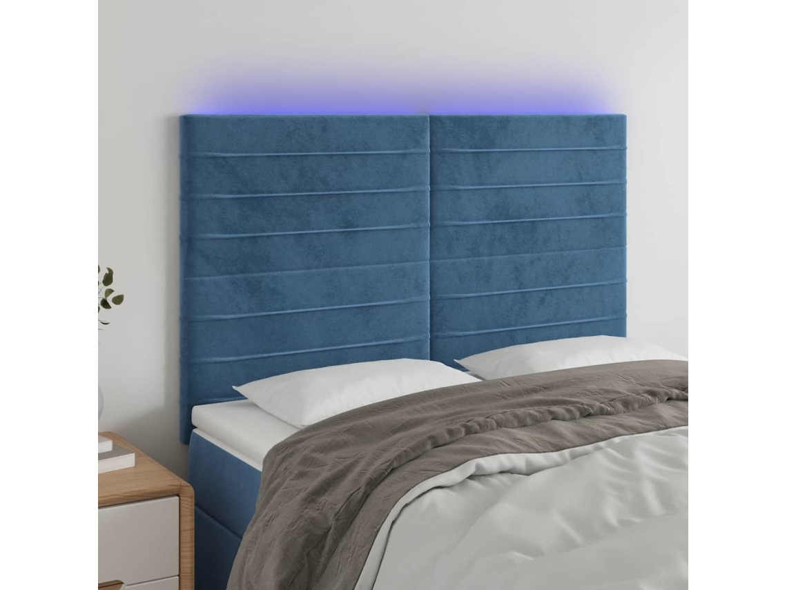 Cabecero Con Luces Led Terciopelo Azul Oscuro 144x5x118/128 Cm