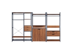Conjunto de 3 percheros Larem con 4 cajones 1 compartimento cerrado - Negro/Efecto Nogal [EN.CASA]
