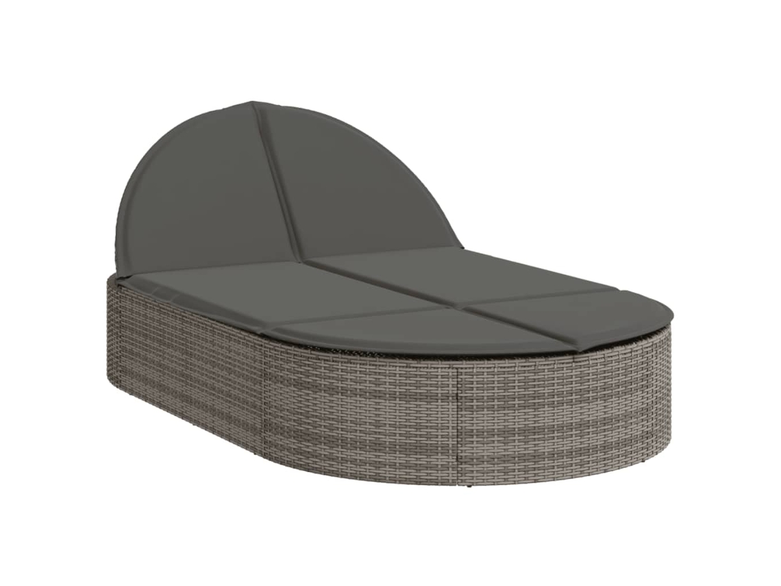 Chaise longue doble con cojines de mimbre, patas grises, EXCLUSIVA MAISON