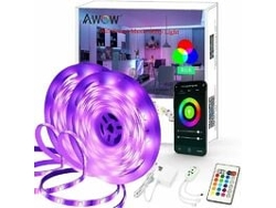 Set Tira LED Inteligente con Controlador Wi-Fi 24 Teclas Adaptador Tira LED (5050, 180 LEDs, Resistente al Agua, 10 metros) ZMDECQNA