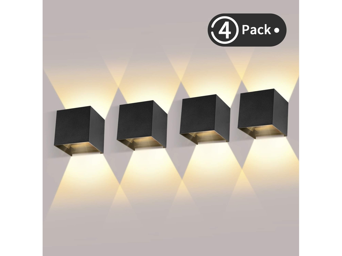 Juego De 4 Apliques Led De Pared: Iluminación Interior/exterior De 12 W, Blanco Cálido 3000 K, Diseño Impermeable Ip65, Negro