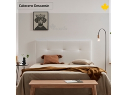Cabecero Tapizado DESCANSIN 135 cm | Blanco | Tela de Polipiel Liso | Facil Colocacion sin Tornillos ni Agujeros