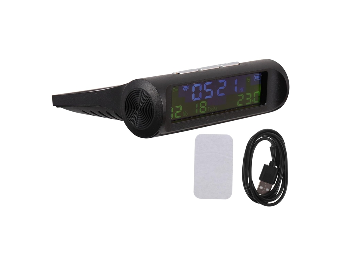 Reloj Solar Digital Multifuncional Para Coche Con Pantalla Led Y Termómetro Automático.