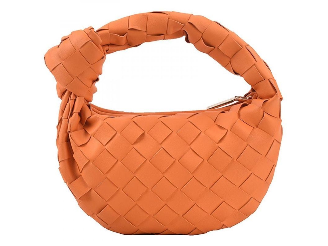 2026-bolsa Hobo Mujer 2023 Cuero Pu Tejido Nudo Bolso Clutch Moda Diseño Navidad Verano Naranja