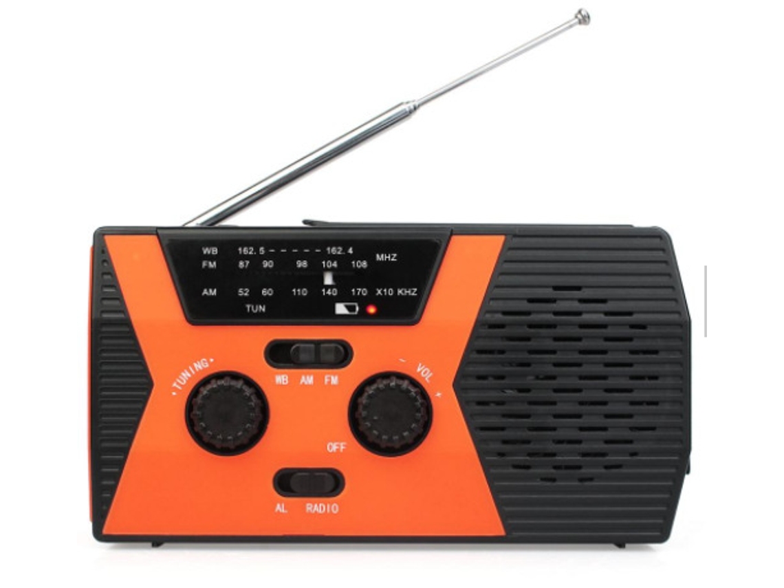 Radio portátil solar Yuysan Hy018, AM/FM/NOAA, con linterna LED, batería de 2000 mAh, color negro y naranja