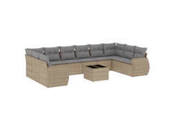 Maison Exclusive - Conjunto de sofá de jardín de 11 piezas con cojines de mimbre, color beige