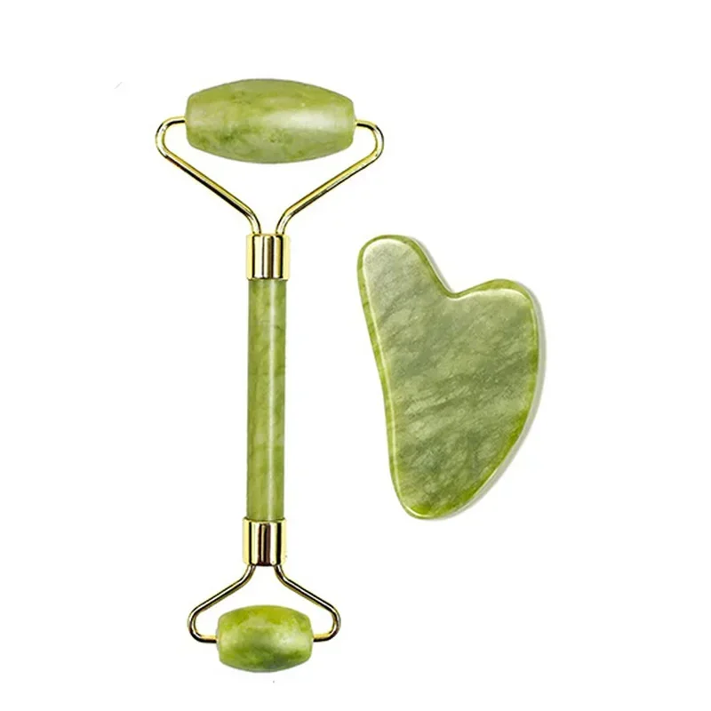 (set A) Set De Masaje De Jade Natural, Rodillo Gua Sha, Rodillo De Masaje Corporal Y Facial Spa