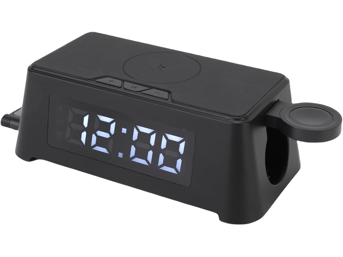 Cargador Inalámbrico Con Pantalla De Temperatura Y Hora, Despertador Y Estación De Carga Para Relojes.