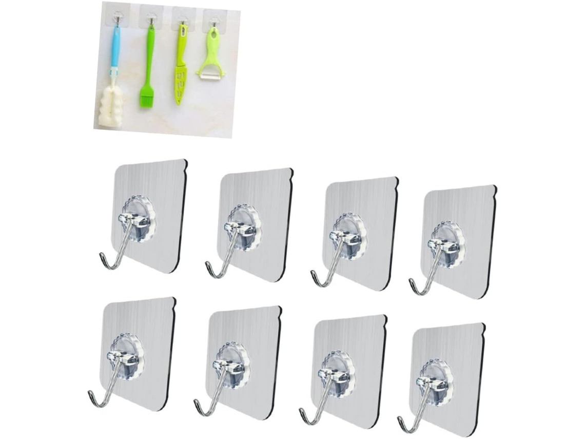 Juego De 8 Ganchos Adhesivos Impermeables Para Pared, Ideales Para Baño Y Cocina.