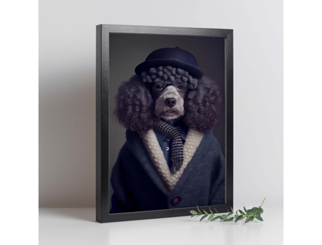 NACNIC Lámina Poodle Negro Responsable En Estilo Fotografía A Todo Color Divertidas Ilustraciones Realistas De Animales Con Ropa Humana