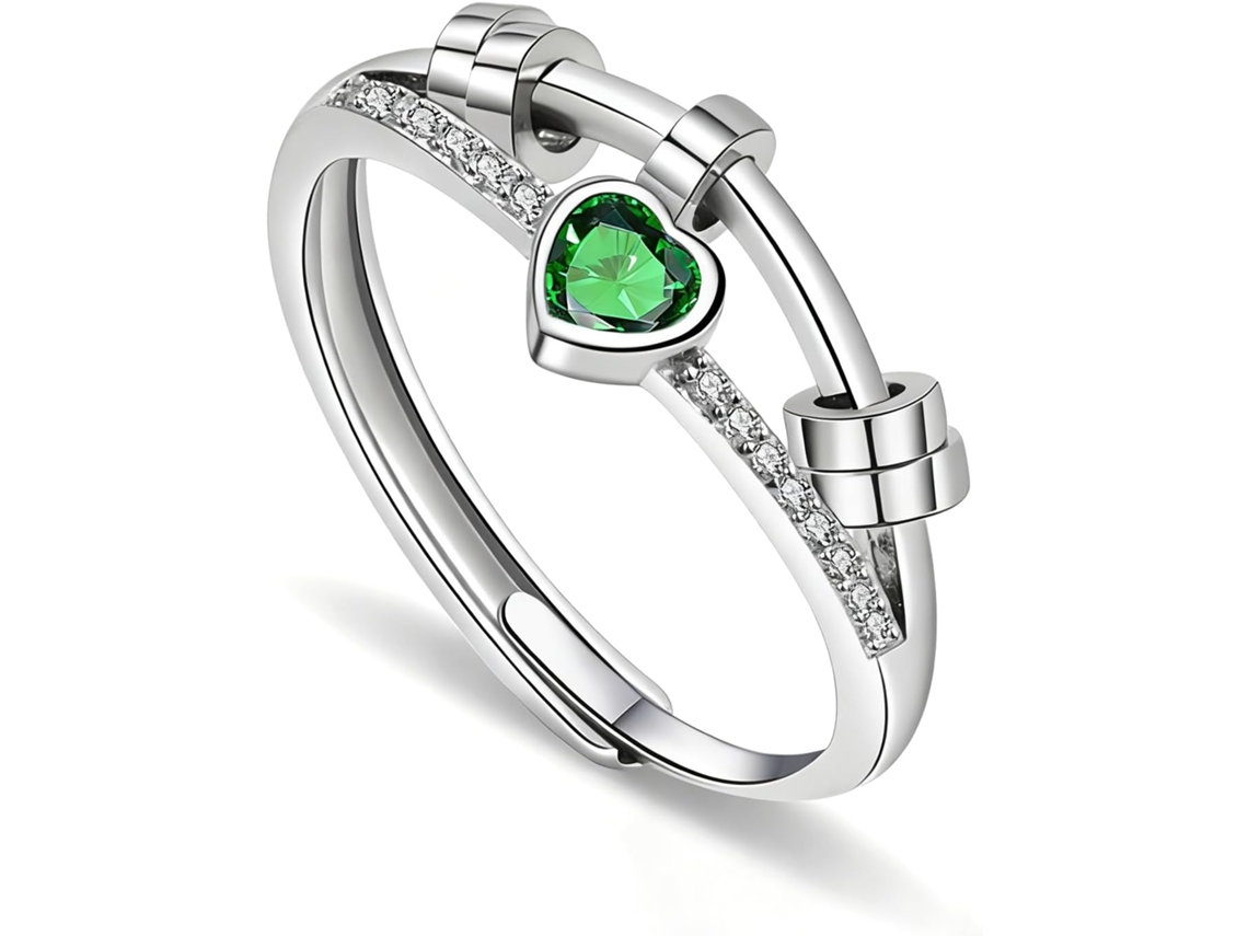 Anillo Giratorio Anti-estrés Chrui Zircón Plata Doble Capa (verde)