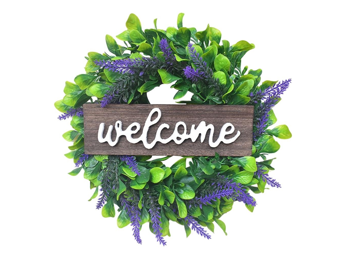 Letrero de bienvenida con corona de lavanda de 33 cm de slowmoose