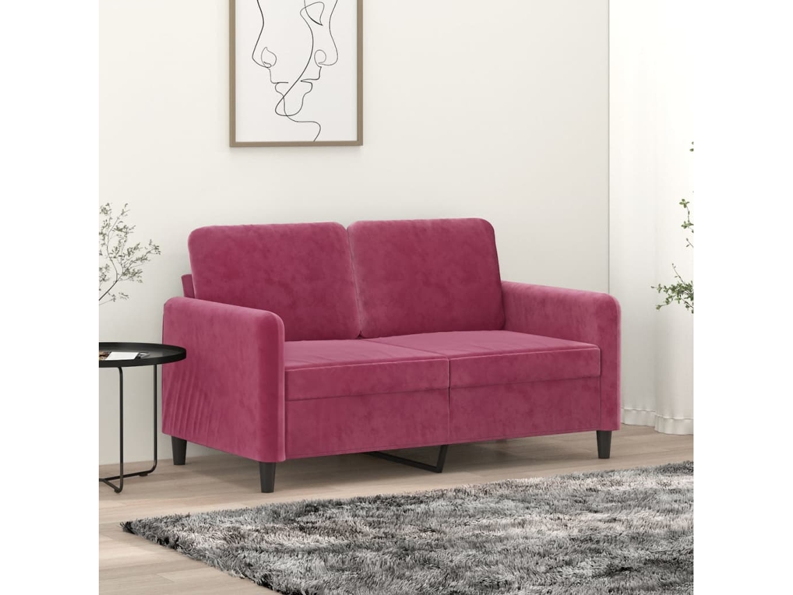 Sofá De 2 Plazas De Terciopelo Rojo Tinto 120 Cm