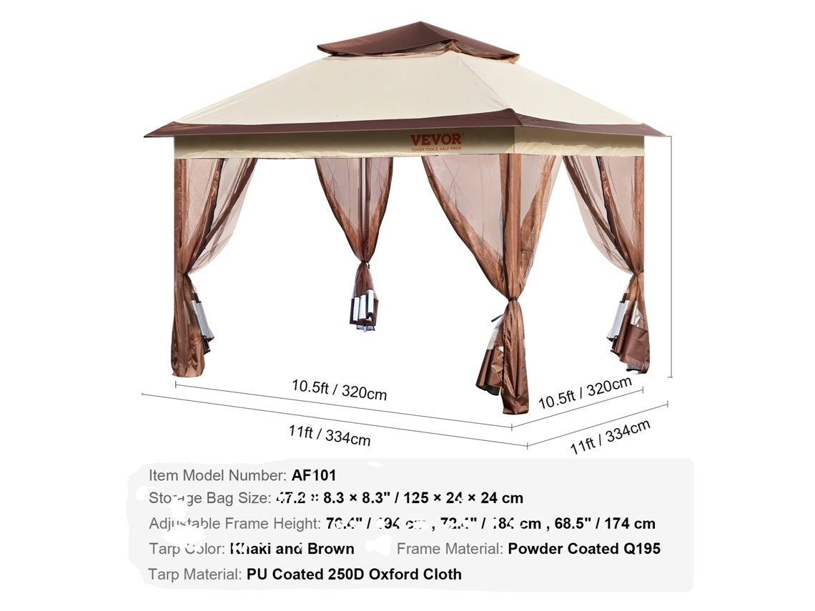 Cenador de patio elevable, altura regulable, cubierta OEM de 11,25 m².
