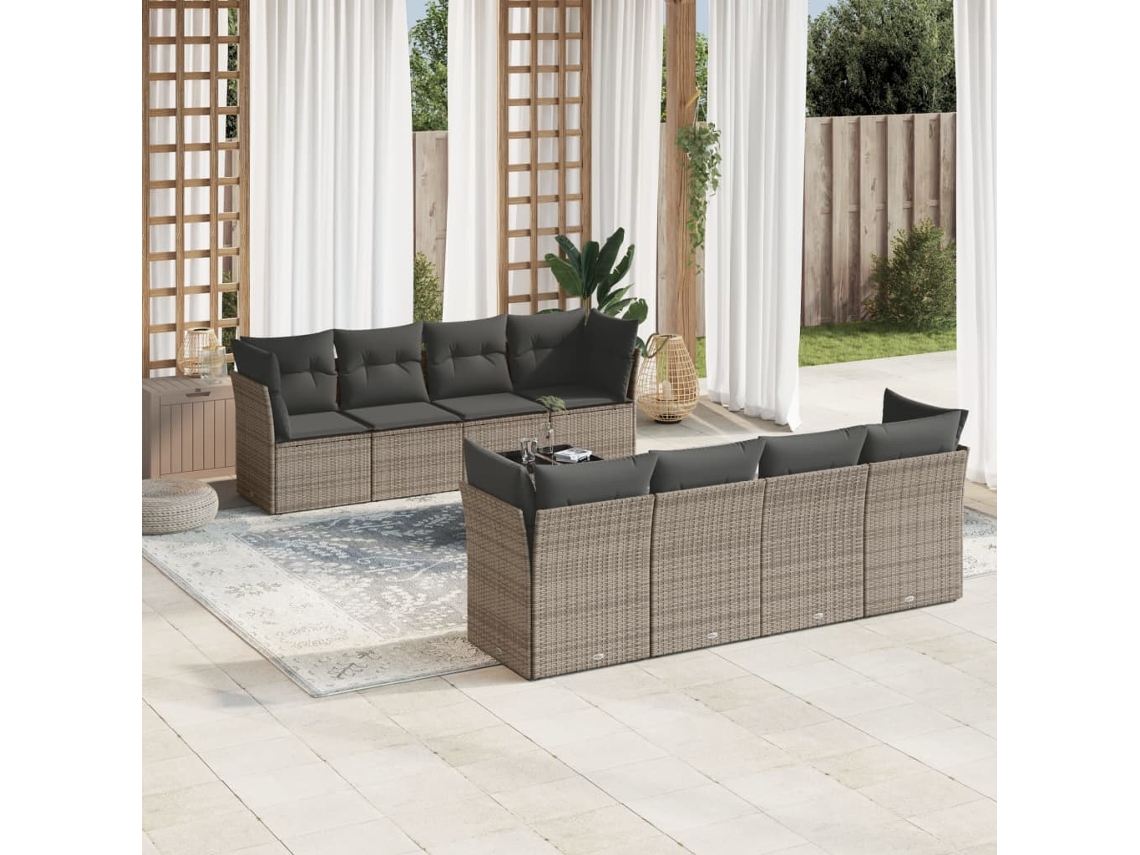 Conjunto de sofá de jardín de 9 piezas con cojines de mimbre gris de DKD Home Decor
