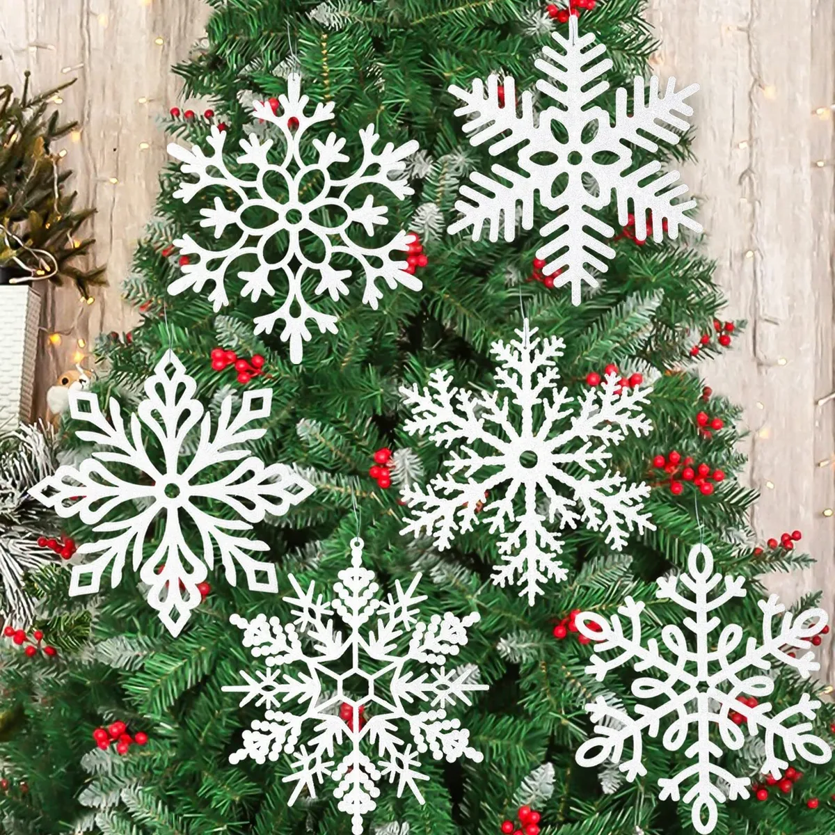 Joyas navideñas grandes hechas de copos de nieve blancos 12vayotoy
