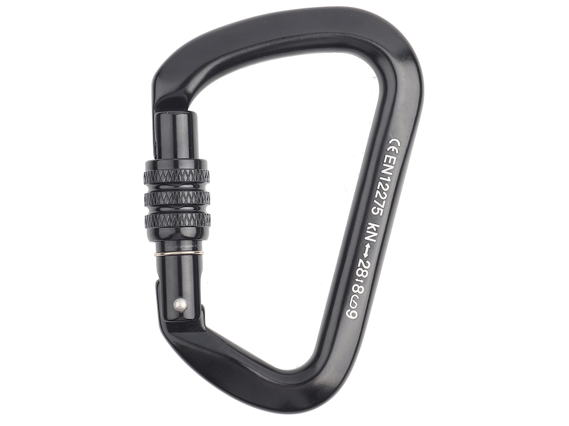 Gancho de seguridad Anub de aluminio con forma de D para escalada al aire libre con cierre seguro.