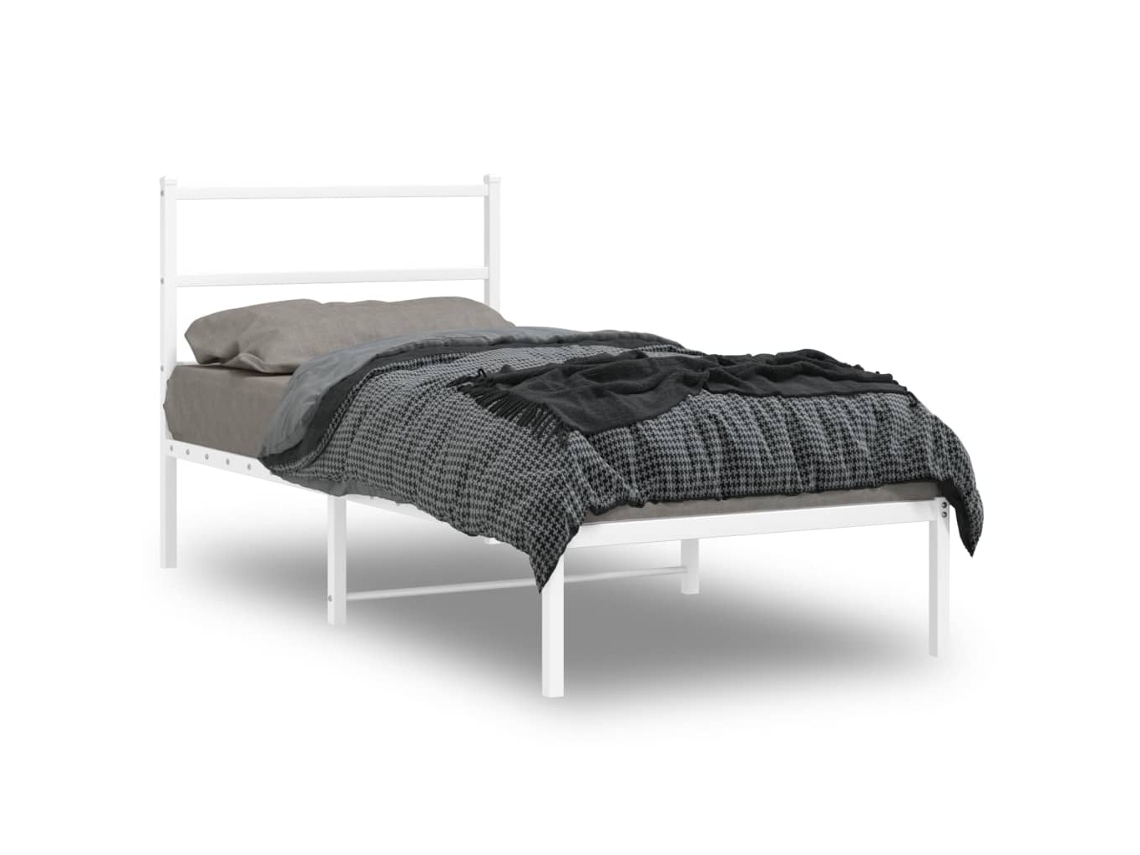 Estructura Cama Sin Colchón Con Cabecero Metal Blanco 90x200 Cm