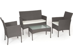 Juego de Jardín HAPPY GARDEN Cordoba en Resina Trenzada Gris (4 Plazas - Cojines Beige)