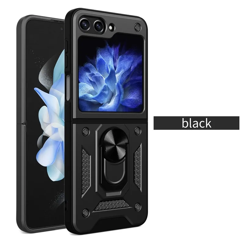 (negro, Galaxy Z Flip7) Funda Protectora A Prueba De Golpes Con Soporte De Anillo Y Agarre Antideslizante.
